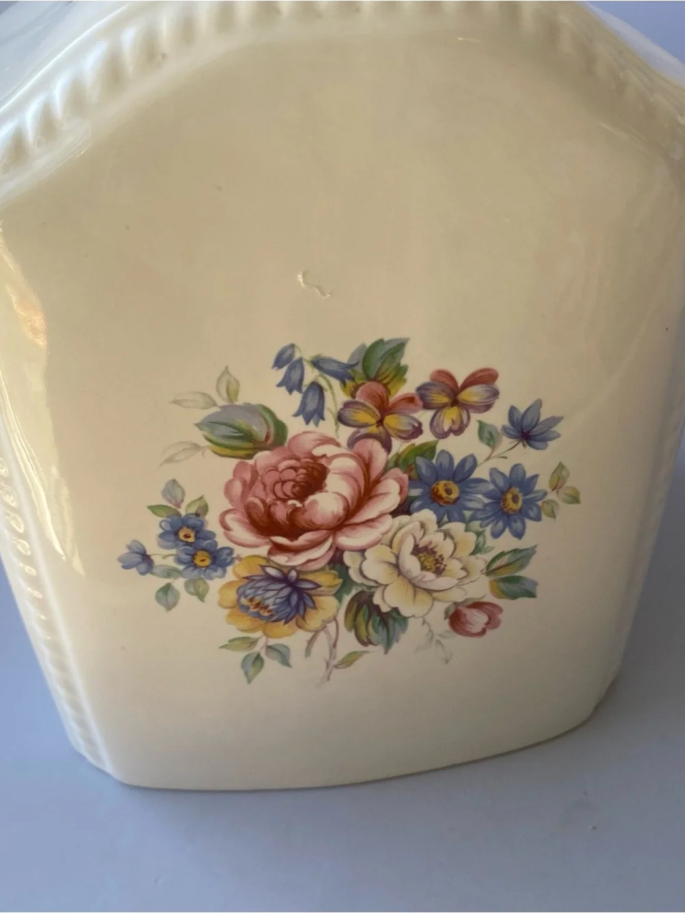 Athena Cream Ceramic Tissue Box Cover with Pink & Blue Floral Bouquet